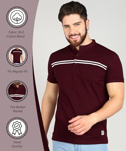 Image of Alan Jones Clothing Men's Cotton Regular Fit Mandarin Collar Solid Polo T-Shirt