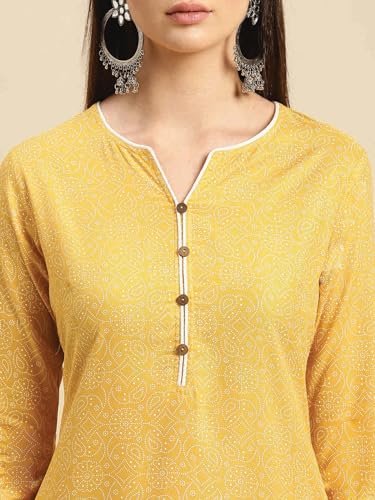 Image of rangita Mustard Rayon Knee Length Printed Straight Kurti for Women | Kurta for Women