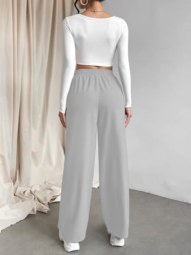 Image of Aahwan Grey Solid Oversized Wide Leg Baggy Korean Trousers for Women & Girls'