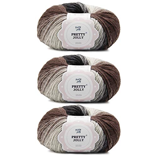 Pretty Jolly 3 Skeins Rainbow Wool Yarn - Soft Gradient, Self-Striping, Multi Color for Crochet & Knitting, Single Ply (25#)