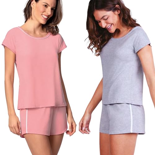 Kit 02 Conjunto Pijama Lupo Short Doll Básico Feminino Adulto | 1 Salmão - 1 Cinza Mescla | M
