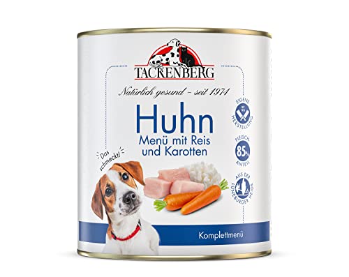 TACKENBERG Hühnchen mit Langkornreis & Karotten Nassfutter Dose für Hunde - Hundefutter in Premiumqualität, 6 x 400 g