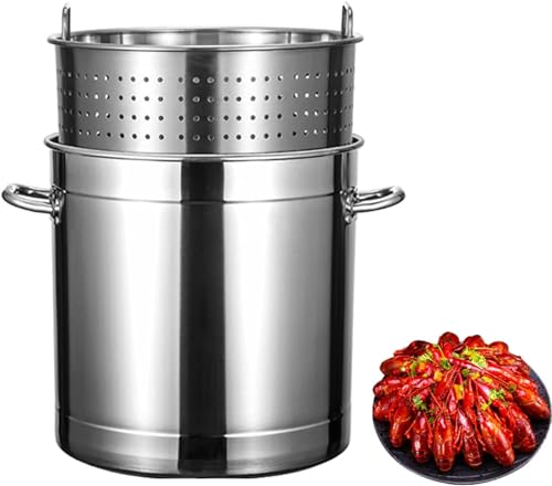 WDSOPK Olla Grande para Hervir Cangrejos De Río Y Mariscos (27/45/63 Cuartos) con Vaporera Y Tapa - Olla Freidora De Pavo Resistente para Cocinar Al Aire Libre Y Preparar Cervez（Siliver-35X35Cm）