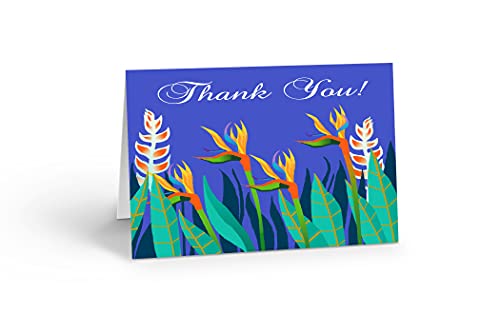 Image of Stonehouse Collection | Personalized Tropical Note Cards | 24 Customized Blank Tropical Flower Cards & Envelopes | USA Made -Bird of Paradise - (Personalization)