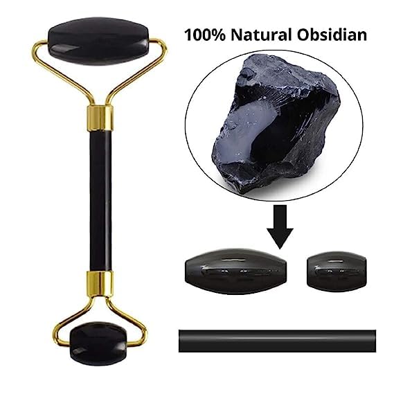 Miniatura 4 de Juego de rodillos faciales de jade obsidiana negra y Gua Sha, fuente 100% natural de la más alta altitud del Himalaya, masajeador de cuello facial