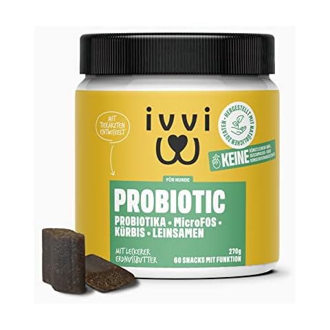 ivvi PROBIOTIC Hunde Probiotika als Leckerli - Hund Darmflora aufbauen, verbesserte Verdauung & Immunsystem - 60 leckere Snacks (270g) mit Erdnussbutter Cover