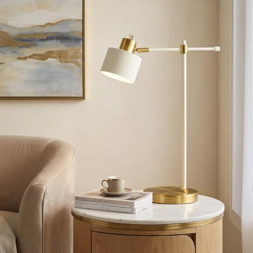 Image of OYEARS 22.2 inch Modern Desk Lamp, Metal Table Lamp with LED Bulb, Adjustable Reading Lamps for Living Room, Mid Century Nightstand Lamp for Home Office, Industrial Bedside Lamps, Cream and Gold