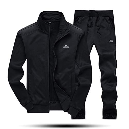 MAGNIVIT Men's Sports Tracksuit Set Tops & Bottoms Full Zip Sweatsuit Balck Black