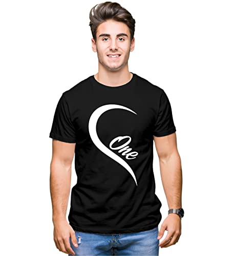 Image of Hangout Hub Hangout-Hub-NP21 Couple Tshirts for Couples | Printed One Love Heart T-Shirts | Men's and Women's Round Neck T-Shirt (Pack of 2, Cotton)