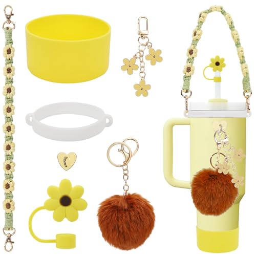 Supchamp Cup: Accesorios Anti-derrame para Stanley Cup Quencher - Colgantes de Silicona, Portavasos, Pajitas y Tapa para Tumbler 800ML-1000ML, Color Amarillo