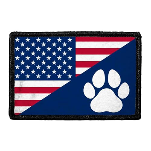 US Paw Flag Morale Patch | Hook and Loop Attach for Hats, Jeans, Vest, Coat | 2x3 in | by Pull Patch
