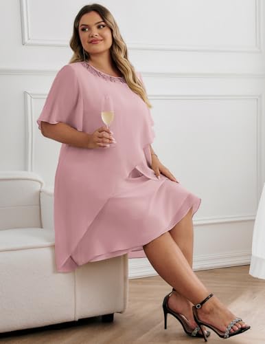 Image of Hanna Nikole Plus Size Dress for Curvy Women 2026 Wedding Guest Dress Sequined Crew Neck Cocktail Dress with High Low Hem