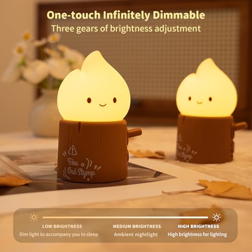 Image of Led Cute Stump Fire Night Light, Dimmable Nursery Kawaii Lamps, Super Squishy Silicone USB Rechargeable Timer Night Lamp for Kids Adults, Used for Camping Party Room Decor (Stump Fire)
