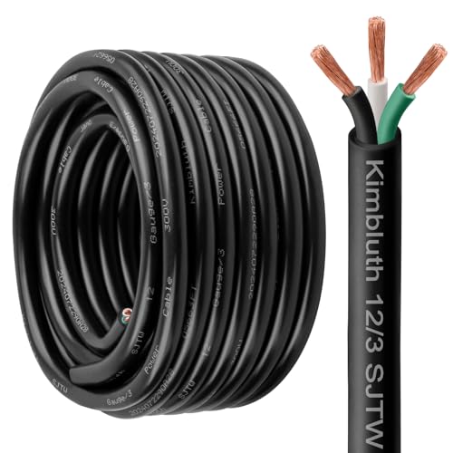 Kimbluth 12 Gauge 3 Conductor Wire SJTW Outdoor Extension Power Cable 10FT 12/3 Wire Heavy Duty Pure Copper Electrical Wire for Lawn Battery Automotive Outdoors