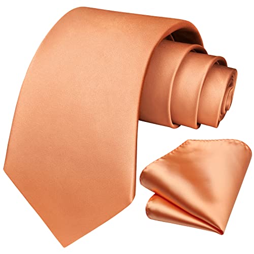 Image of HISDERN Mens Solid Color Ties Formal Satin Necktie and Pocket Square Set Classic Wedding Business Tie & Handkerchief