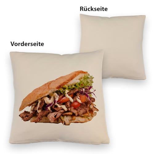 speecheese Fast Food Döner Kebab Kissen mit Leinenoptik Bequemes DönerKissen mit Leinenoptik mit gegrilltem Fleisch frischem Salat geschnittenen Tomaten und Rotkohl