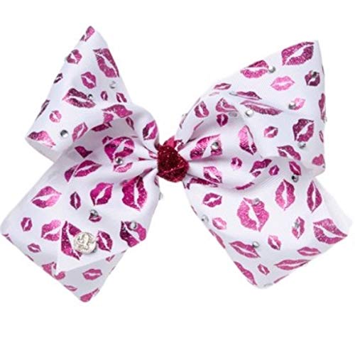 JoJo Siwa Large Cheer Hair Bow for Girls - White with Pink Metallic Lips