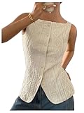 Fabric: Made from lightweight and breathable materials, ideal for warm weather Feature: Womens sleeveless tops, featuring asymmetrical, square neck, slim fit, button front, geometric pattern, chic and fashionable Occasion: Versatile for casual outing...