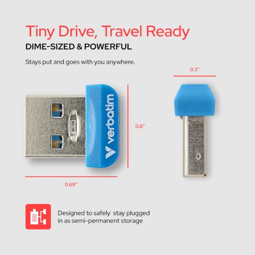 Image of Verbatim Nano 98711 USB 3.2 Flash Drive 64GB Ultra-Compact Pen Drive with High-Speed Data Transfer for Laptop, PC & Car Audio Systems, Black