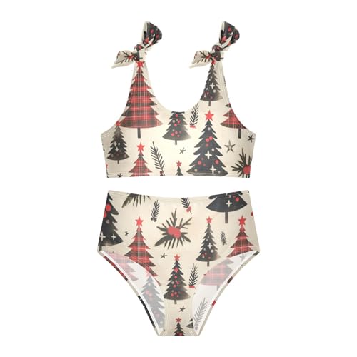 KLL Buffalo Plaid Christmas Trees Girls' 2 Piece Bikini Sets Quick-Dry Beach Swimsuit Swimwear3