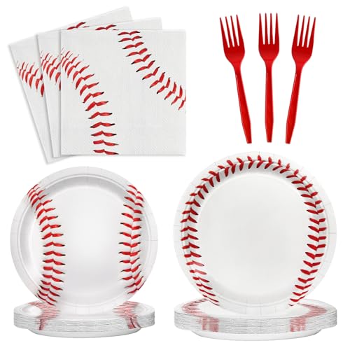 Image of XIENBLOC 96pcs Baseball Birthday Party Supplies Baseball Party Plates Napkins Disposable Paper Tableware Set Sport Theme Party Decorations Kids Serve 24 Guests