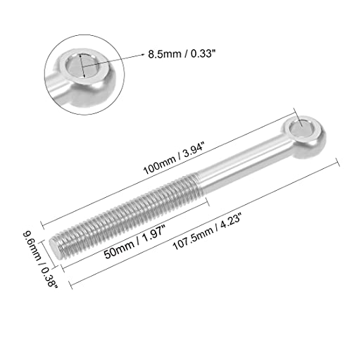 Image of uxcell M10 x 100mm 304 Stainless Steel Machine Shoulder Lift Eye Bolt Rigging 4pcs