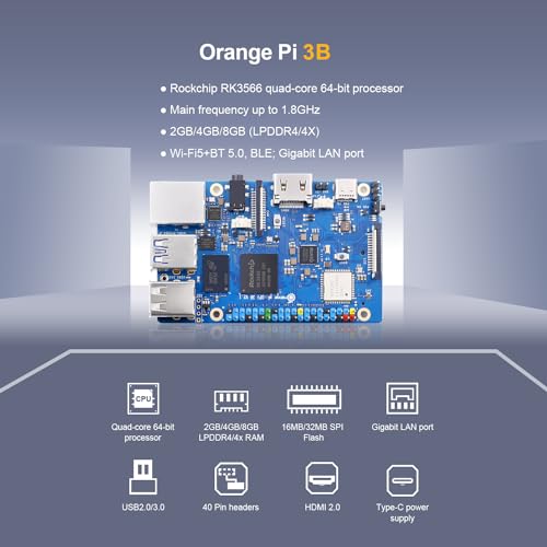 Image of Orange Pi 3B 2GB /4GB /8GB LPDDR4 /4X Rockchip RK3566 4-Core 64-Bit Single Board Computer with eMMC Socket, WiFi 5 and Bluetooth 5.0, Development Board Run Linux /Ubuntu /Debian /Android (8GB+Power Supply)