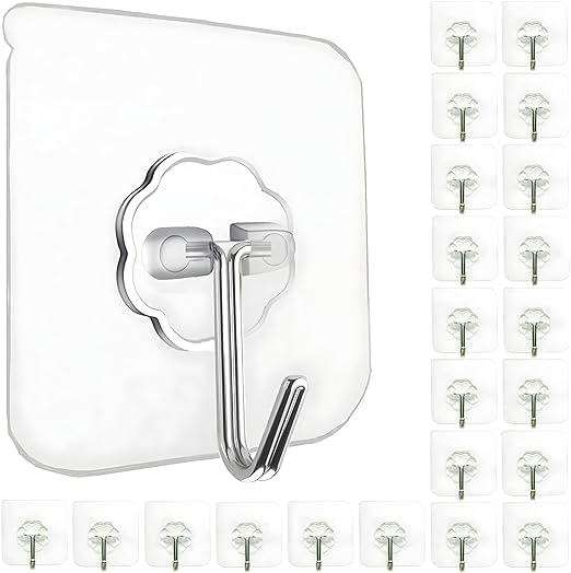 Image of Maxxic Labaratories (Pack of 10) Self Adhesive Wall Hooks Heavy Duty for Hanging | Nail Free Sticky Hooks for Wall Heavy Items Without Drilling, Transparent Wall Hanger Hook (Flower 10)