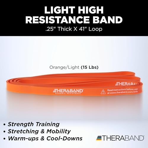 Image of THERABAND High Resistance Band, Light Elastic Super Band for Full Body Workouts, Physical Therapy, Strength Training, Durable 41 inch Loop Exercise Band, 15 lb Resistance