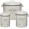 Potato, Onion and Garlic Storage Canisters Set Of 3- for Kitchen/pantry. Organizer and storage Bins for Fresh Produce-ventilated Bins Keeps Vegetables Fresh- Vintage Off White Modern Farmhouse Decor Containers with Lids