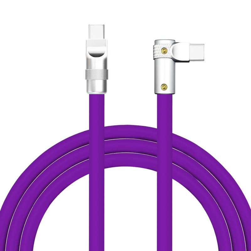chubbycable FlexElbow Pro – 90° Design 100W Fast Charge Cable Ultra-Thick Silicone Right Angle USB C Cable Universal Phone Tablets Charging Cord, Purple, Type-C to Type-C, 4.9FT
