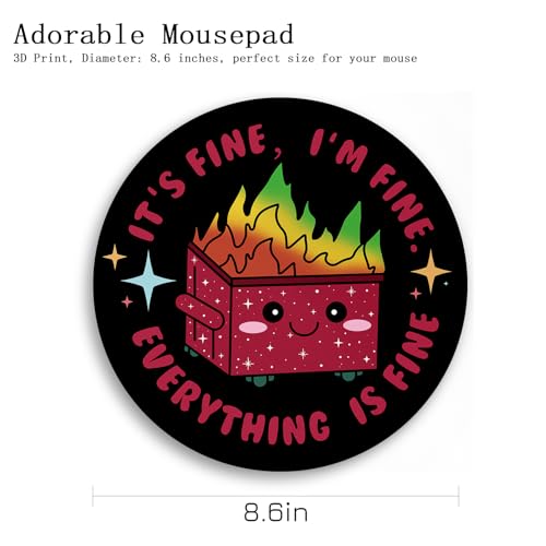Image of Gctriki Dumpster on Fire Mouse Pad, Cute Round Mouse Pads for Desk, Funny Red Dumpster Mousepad for Laptop Gaming, Stitched Edge Non-Slip Rubber Base, Cute Office Desk Accessories Decor for Women