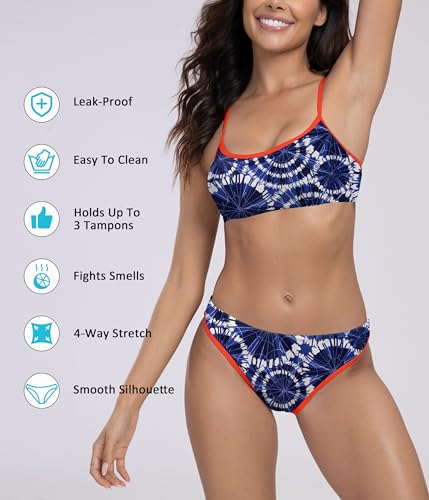 Image of Beautikini Period Spaghetti Straps Bikini Swimwear Bathing Suit for Women | Leakproof Bathing Suit,Removable Pads,Tie Back Spaghetti Straps,4-Layer Leak Proof Lining,Bikini Top and Low Waist Bottoms