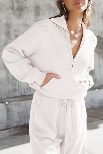 Image of PRETTYGARDEN Women's 2 Piece Sweater Set Pullover Zip Up Sweatshirt Jogger Sweatpants Tracksuit Casual Outfit