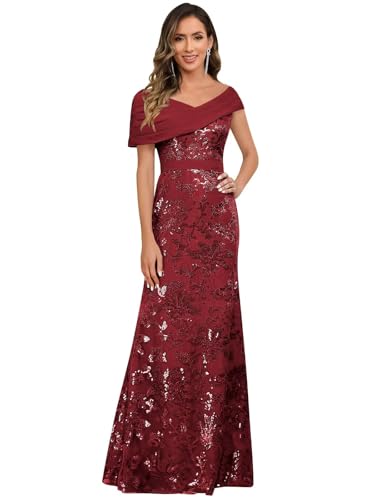 Image of VCCICANY Sequin Mermaid Mother of The Bride Dresses for Women Chiffon Off Shoulder Ruched Long Formal Evening Gowns