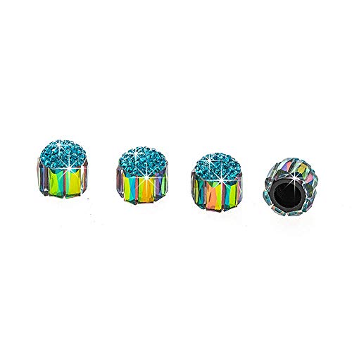 LZLRUN Bling Valve Stem Caps 4 Pcs Handmade Colorful Crystal Rhinestone Universal Car Tire Valve Caps Chrome,Attractive Dustproof Bling Car Accessories (Blue)