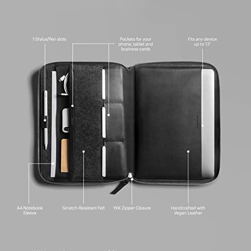 Image of DailyObjects Urbane Tech Folio - Black, Gadget Organiser Tech Kit for Laptops and Office Accessories|Vegan Faux Leather|Lightweight and Soft|Sensitive Material with YKK Zipper