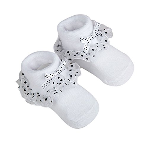 0-6 Months Baby Girls Ankle Socks Princess Lace Ruffles Socks Set for Newborn Infant Toddlers (White,One Size)