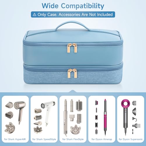 Image of Travel Hair Dryer Case for Shark Flexstyle, Double-Layer Carrying Case for Shark Flex Style Blow Dryer, Portable Hair Tools Storage Organizer Bag for Shark Beauty Hairdryer Attchments (Misty Blue)