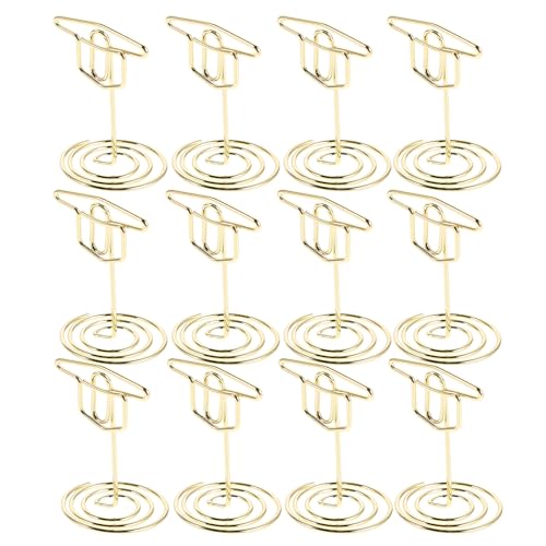 Ipetboom 12 Soportes Metálicos para Tarjetas de Mesa Forma de Birrete de Graduación Color Dorado Clip para Notas y Números Adecuado para Eventos Graduaciones y Recepciones Paquete de