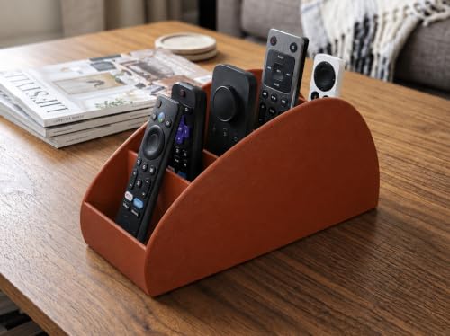 Image of Gaura Labs Remote Control Holder, Durable Storage Caddy for TV /AC Remotes, Reading Glasses & Office Supplies, Space-Saving Organizer for Nightstand, Office Desk, Living Room (Brown)