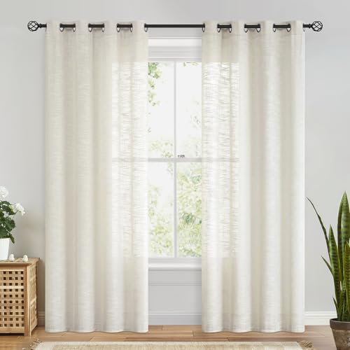 FMFUNCTEX Beige Vorhänge Leinenoptik mit Ösen Leinen Gardinen...