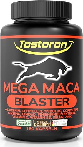 Tostoron MEGA MACA BLASTER hochdosiert - hol dir jetzt den TOSTORON HAMMER direkt nach Hause! 180 Kapseln MACA SCHWARZ, L-Arginin + Citrullin, Tribulus, Cordyceps, Pinie, Selen, Zink 1 Dose (1x158,4g)
