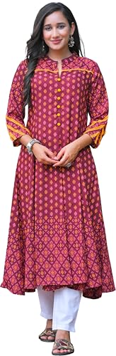 Image of Yash Gallery Women's Rayon Relaxed Fit Anarkali Floral Printed Kurta