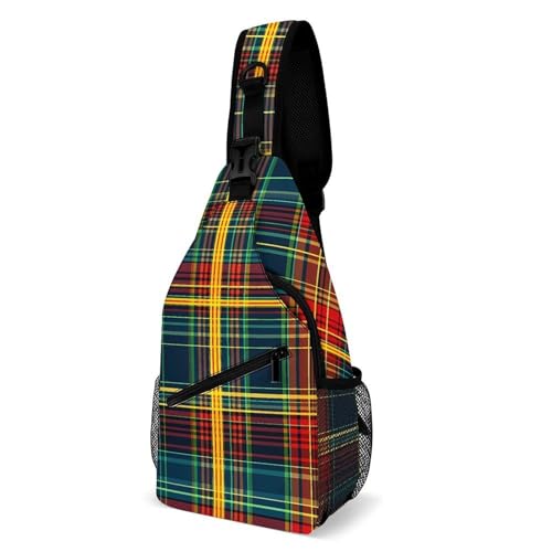 Red Scottish Tartan Plaid Crossbody Sling Backpack Casual Chest Bag Fanny Pack for Women Men Travel Hiking