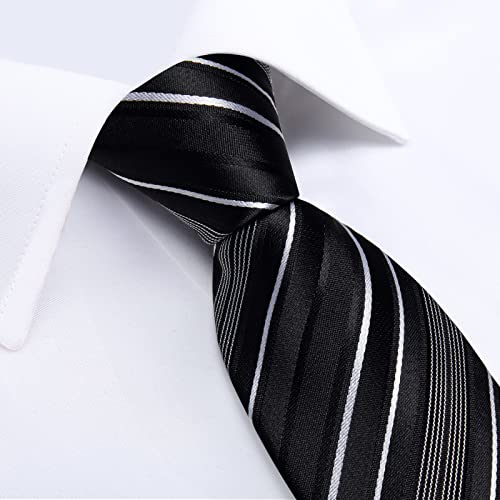 Image of DiBanGu Mens Striped Tie Silk Woven Necktie and Pocket Square Cufflinks Tie Clip Set Wedding Business Formal Gift Tie for Men