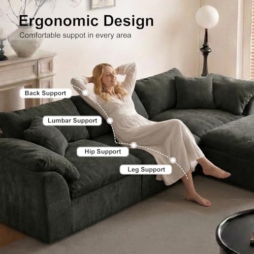 Image of Cloud Couch Sectional for Living Room, Modular L Shaped Boneless Sofa with Chaise, Compressed No Assembly Couch, Deep Seat Chenille Upholstered Convertible Sofa Bed (Black)