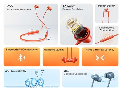 Image of realme Buds Wireless 5 Lite in Ear Bluetooth Neckband with 12.4 mm Dynamic Bass Boost Driver,Upto 35 Hours Playback,45ms Low Latency,IP55 Dust & Water Resistant, Bluetooth V5.4 (Void Black)