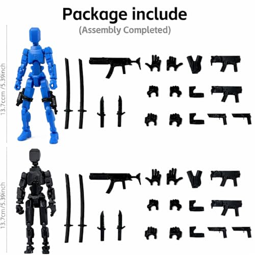 Image of ONNGEO 2 Pack Action Figures Titan 13, 3D Printed Multi-Joint Movable Robot with Weapons and Accessories, Desk Decoration (Blue, Black)