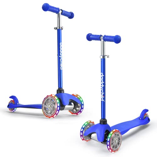 Image of 3-Wheel Kick Scooter for Kids Ages 3-8 Lean-to-Steer Toddler Scooter with Extra Wide Light Up Wheels, 4 Adjustable Heights, Foldable Scooters for Boys & Girls, Max Weight 110lbs (Blue)